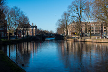 Amsterdam house and canals and boats 