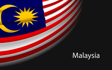 Wave flag of Malaysia  on dark background. Banner or ribbon vector template