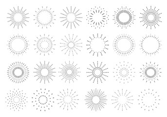 Sunburst set. Vintage sunrise collection.  Vector light rays elements on white background. Vector Illustration 