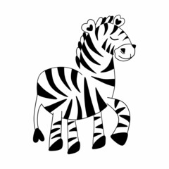 Cute cartoon black and white zebra 