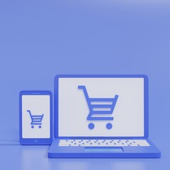 3D concept on mobile or smartphone,Online shop and e-commerce concept.3d rendering illustration