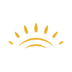 Cute minimalist sun arch shape and bright yellow beams childish hand drawn grunge texture vector