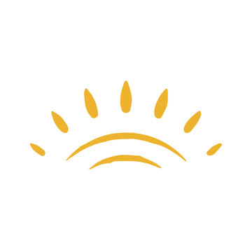 Cute minimalist sun arch shape and bright yellow beams childish hand drawn grunge texture vector