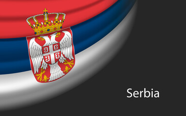 Obraz premium Wave flag of Serbia on dark background. Banner or ribbon vector template