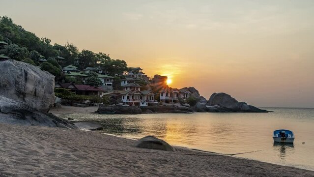 Time lapse of morning sunrise at Tanod bay of Koh Tao in Surat Thani, Thailand