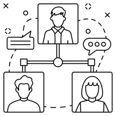 Tech people conference vector line icon design, business corporation symbol, Joint partnerships Sign, Sales and Marketing management stock illustration, Remote Team Management Concept