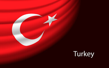 Wave flag of Turkey on dark background. Banner or ribbon vector template
