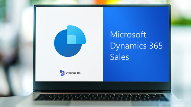 Laptop Computer Displaying Logo Of Microsoft Dynamics 365 Sales