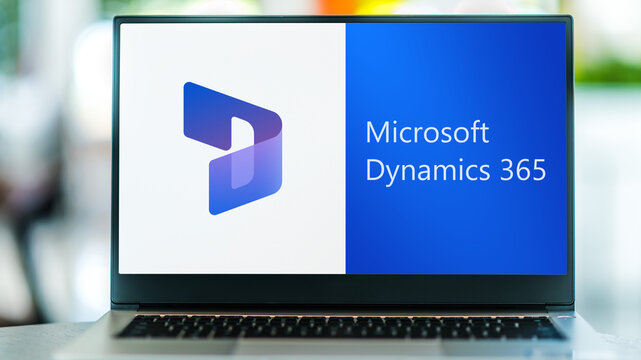 Laptop computer displaying logo of Microsoft Dynamics 365