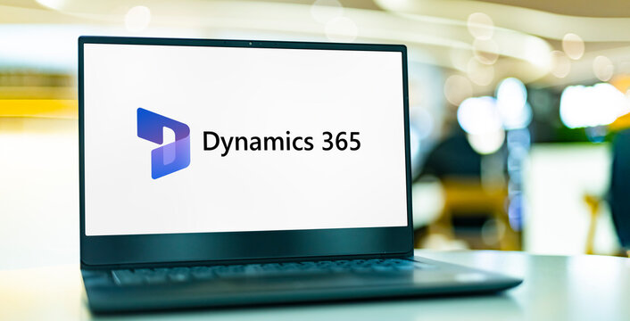 Laptop computer displaying logo of Microsoft Dynamics 365