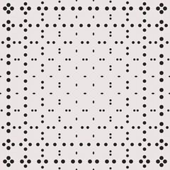 Black small dots are arranged throughout the canvas in a simple pattern.