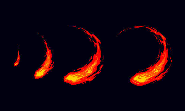 Sprite sheet fire sword attack, fire strike or something else. Circle flame. Animation for a game or cartoon.