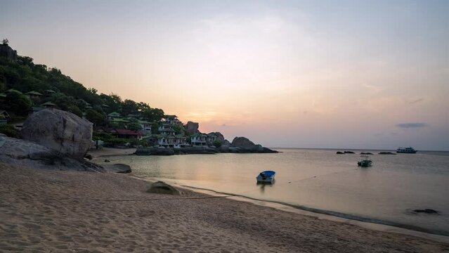Time lapse of morning sunrise at Tanod bay of Koh Tao in Surat Thani, Thailand