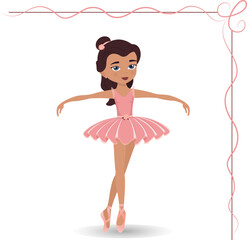 Cute girl ballerina in a pink dress, vector illustration on a white background.