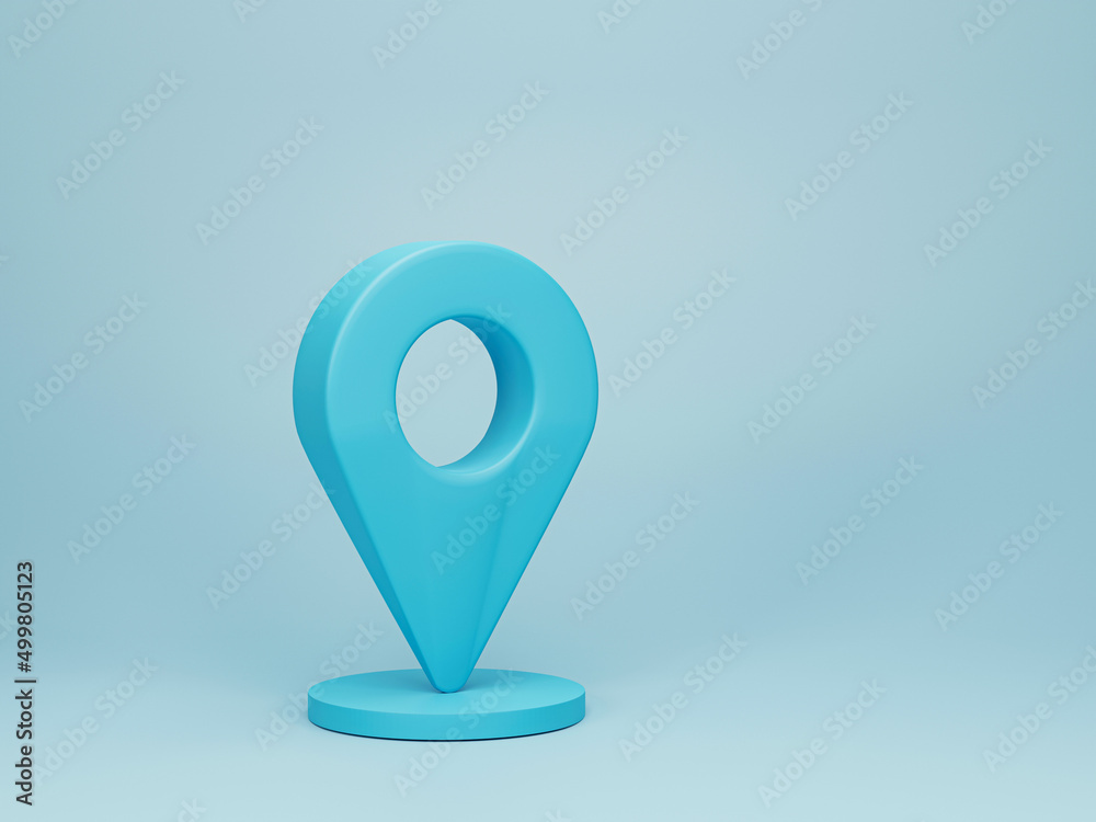 Aufkleber 3d rendering, 3d illustration. location map pin gps pointer markers. map pointer on blue background.