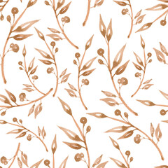 Hand drawn watercolor, Seamless autumn leaves pattern ,beautiful autumnal background