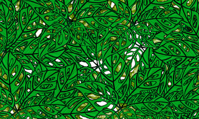 Green leaves pattern background hand drawn illustration pattern background for design