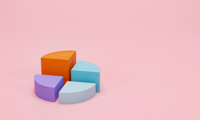 Obraz premium 3D render, 3D illustration. Pie chart infographic icon. Simple circle diagram graph icon on pink pastel background. financial data presentation concept.