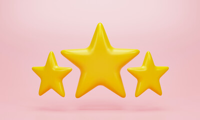 3d render 3d illustration. Three yellow star icon on pink background. Concept of Customer rating feedback.