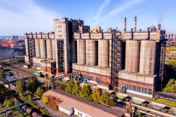 Panorama of metallurgical plant and an industrial zone. View from above. Coke batteries