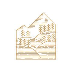 pine valley with line art hand drawn style