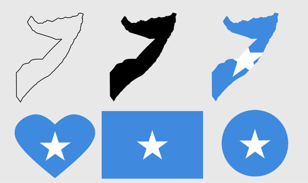 Federal Republic of Somalia map flag icon set isolated on white background