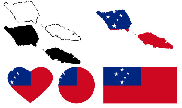 Independent State of Samoa map flag icon set isolated on white background