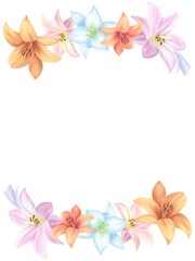 ユリの花　水彩フレーム背景