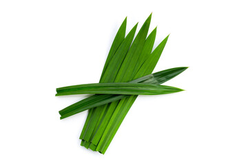 Fresh pandan leaves on white background.
