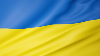 Ukrainian flag waving full frame. 3D render illustration.