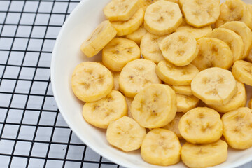 Banana slices isolated on white background