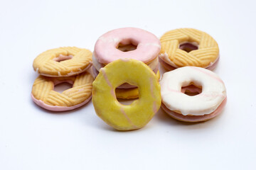 Cookie shapes donut on white background.