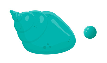 A pretty shell with a pearl. Colorful sea inhabitants. Vector summer illustration in marine cartoon style. For use in design, beach compositions, stickers, office.