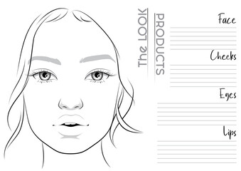 Realistic Makeup Artist Face Chart Blank Template. Vector Illustration - obrazy, fototapety, plakaty