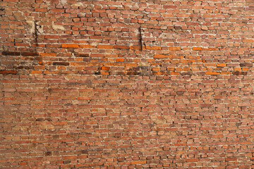 Wall with red bricks. Old brick wall background. grunge brick background