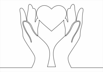  drawing of hand holding heart.vector illustration