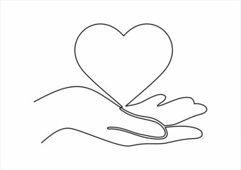  drawing of hand holding heart.vector illustration