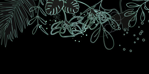 Leaves and ferns background design - Hand drawn colorful plants set modern and universal. Flower branch and minimalistic plants. Hand drawn lines, elegant leaves for your own design.