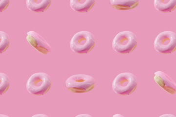 3d render of donut pattern with pink glaze on a pink background