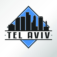 Fototapeta premium Tel Aviv-Yafo, Israel Skyline Logo. Adventure Landscape Design Vector City Illustration.
