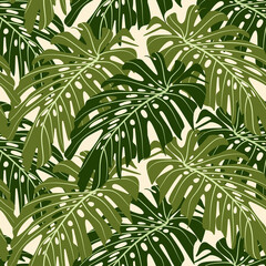 Tropical seamless pattern. Background with monstera leaves.