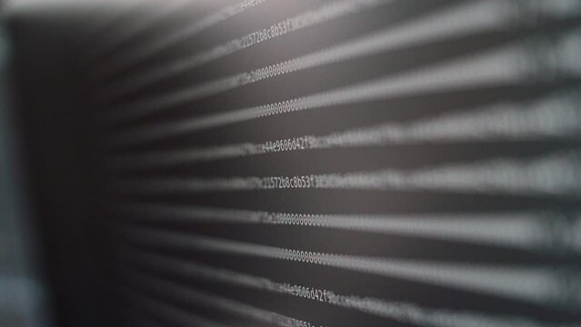 Developer is browsing html code on the computer screen. HTML Web Page Code Scrolling Programming code abstract technology background for software developer and Computer script concept.Scene E. Binary 