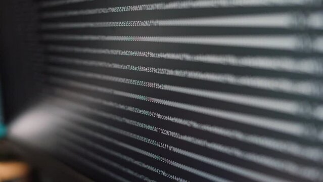 Developer is browsing html code on the computer screen. HTML Web Page Code Scrolling Programming code abstract technology background for software developer and Computer script concept.Scene E. Binary 