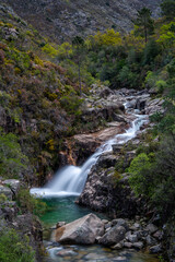 Fototapeta na wymiar view of the Cascata de Portela do Homem waterfall in the Peneda-Geres National Park in Portugal