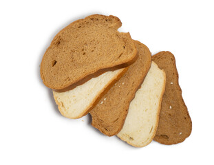 Rye flour bread on a small cutting board. Isolate flour products. Preparing for breakfast. Delicate pieces