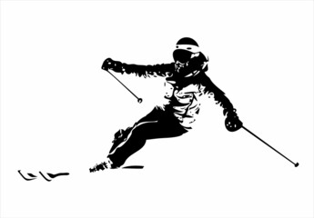 Young man skiing, winter. Vector illustration