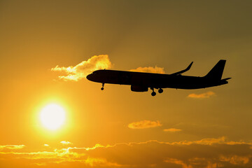 Naklejka na ściany i meble airplane in the sunset