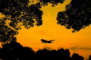 Fototapeta na wymiar silhouette of airplane