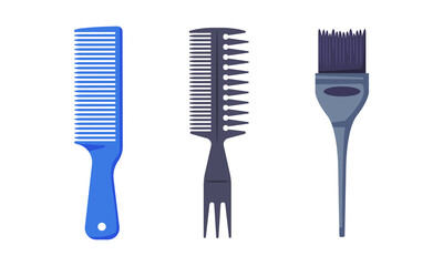 Comb and hair brush set. Professional hairdresser tools and barber supplies set. cartoon vector illustration