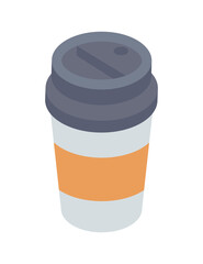 Coffee paper cup with cupholder isometric 3d icon vector illustration. Traditional fragrance morning beverage comfortable takeaway isolated. Recycling container for liquid drink from cafe coffeeshop